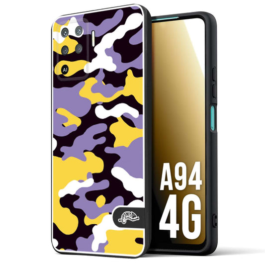 CUSTOMIZZA - Custodia cover nera morbida in tpu compatibile per Oppo A94 4G camouflage mimetico militare viola lilla giallo