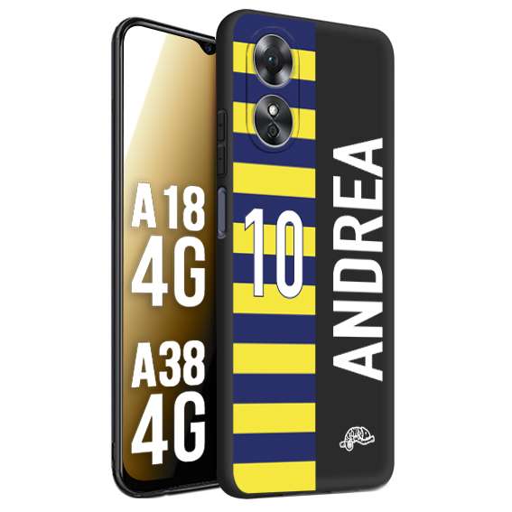 CUSTOMIZZA - Custodia cover nera morbida in tpu compatibile per Oppo A18 4G - A38 4G personalizzata calcio football nome e numero calciatori giallo blu