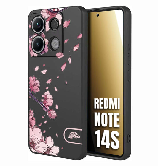 CUSTOMIZZA - Custodia cover nera morbida in tpu compatibile per Xiaomi Redmi Note 14S giapponese fiori di ciliegio in fiore a rilievo disegnata tattoo