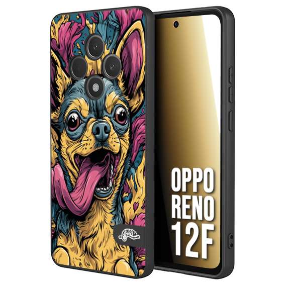 CUSTOMIZZA - Custodia cover nera morbida in tpu compatibile per Oppo Reno 12F Chihuahua illustrazione cane pop art cane street art cartone animato