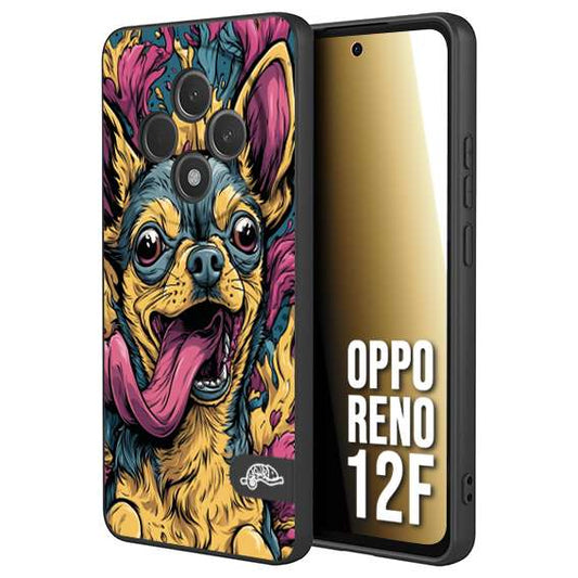 CUSTOMIZZA - Custodia cover nera morbida in tpu compatibile per Oppo Reno 12F Chihuahua illustrazione cane pop art cane street art cartone animato