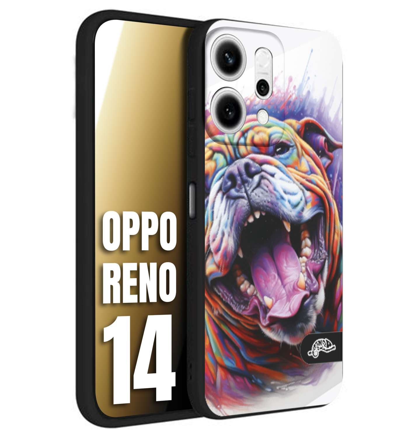 CUSTOMIZZA - Custodia cover nera morbida in tpu compatibile per Oppo Reno 14 animali color bulldog cane dog colori vibranti disegnato schizzo