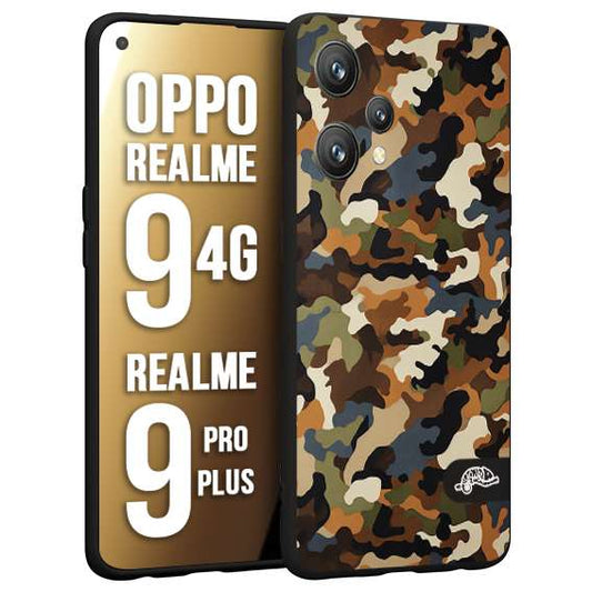 CUSTOMIZZA - Custodia cover nera morbida in tpu compatibile per Realme 9 4G - 9 PRO PLUS camouflage mimetico militare moderno blu marrone beige