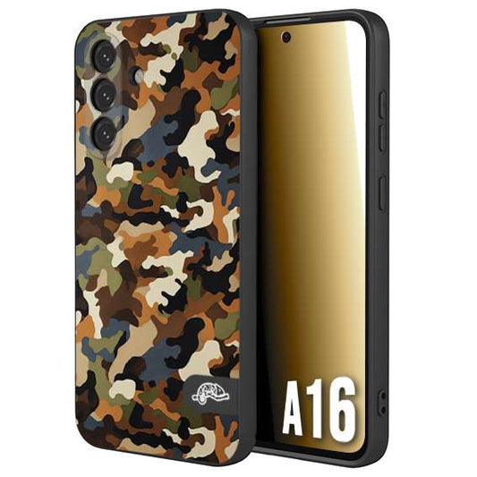 CUSTOMIZZA - Custodia cover nera morbida in tpu compatibile per Samsung A16 camouflage mimetico militare moderno blu marrone beige