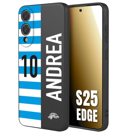 CUSTOMIZZA - Custodia cover nera morbida in tpu compatibile per Samsung S25 EDGE personalizzata calcio football nome e numero calciatori biancazzurri