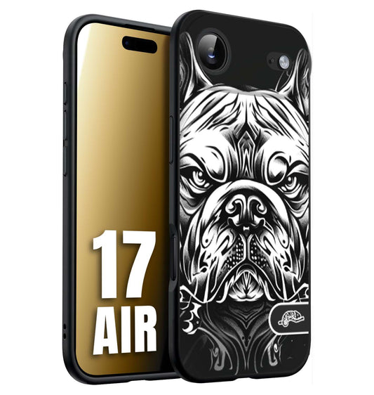 CUSTOMIZZA - Custodia cover nera morbida in tpu compatibile per iPhone 17 AIR bulldog bianco a rilievo disegnato tattoo tatuaggio