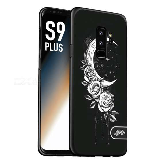 CUSTOMIZZA - Custodia cover nera morbida in tpu compatibile per Samsung S9 PLUS luna e fiori moon flowers black and white bianco a rilievo disegnato