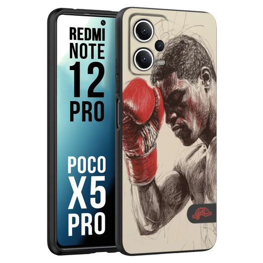 CUSTOMIZZA - Custodia cover nera morbida in tpu compatibile per Xiaomi Redmi Note 12 PRO - POCO X5 PRO pugilato pugili disegno tattoo guantoni boxer pesi massimi