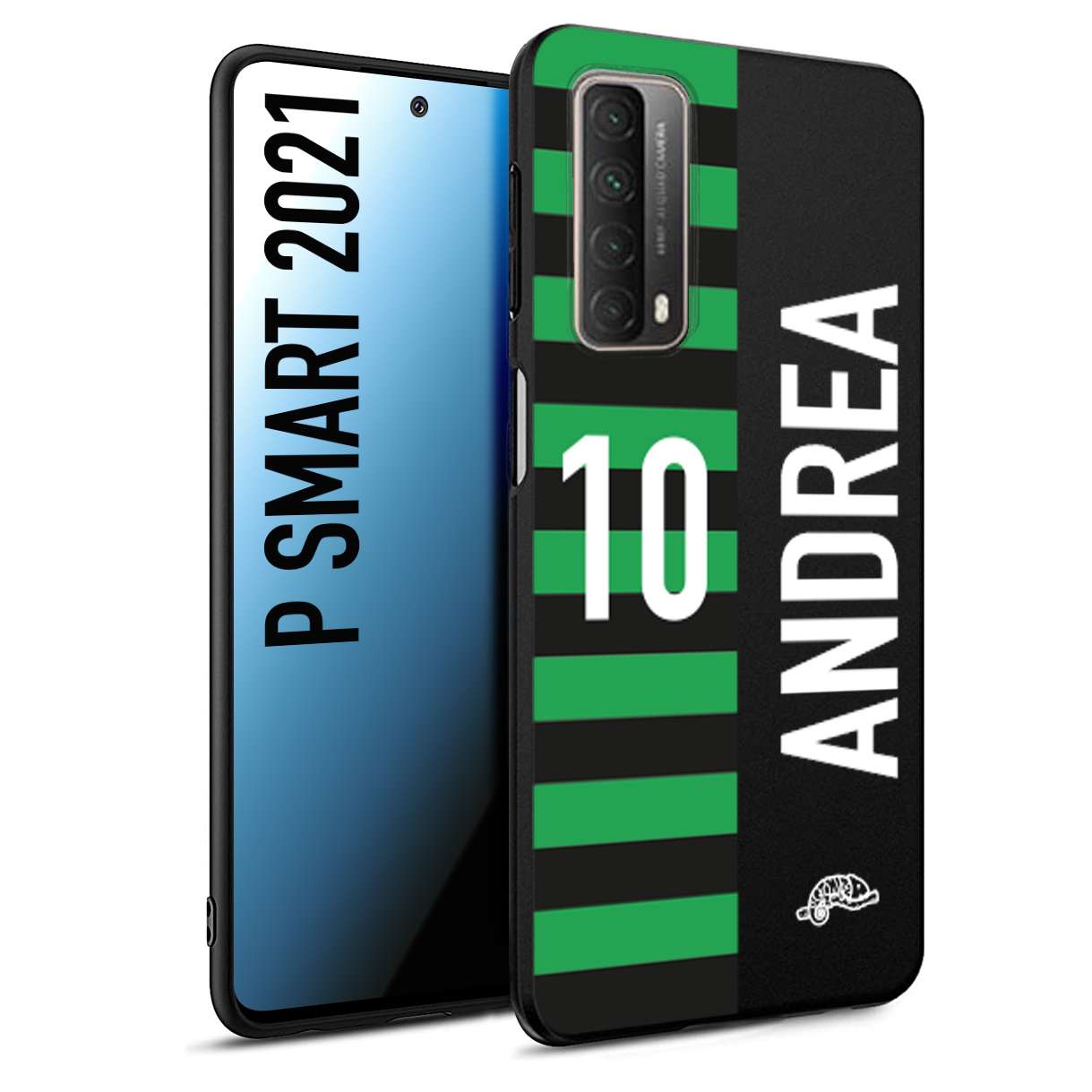 CUSTOMIZZA - Custodia cover nera morbida in tpu compatibile per Huawei P Smart 2021 personalizzata calcio football nome e numero calciatori neroverde