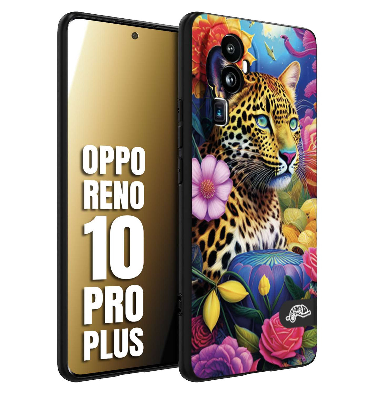 CUSTOMIZZA - Custodia cover nera morbida in tpu compatibile per Oppo Reno 10 PRO PLUS astratti donna flower fantasia leopardo ghepardo animali colorati