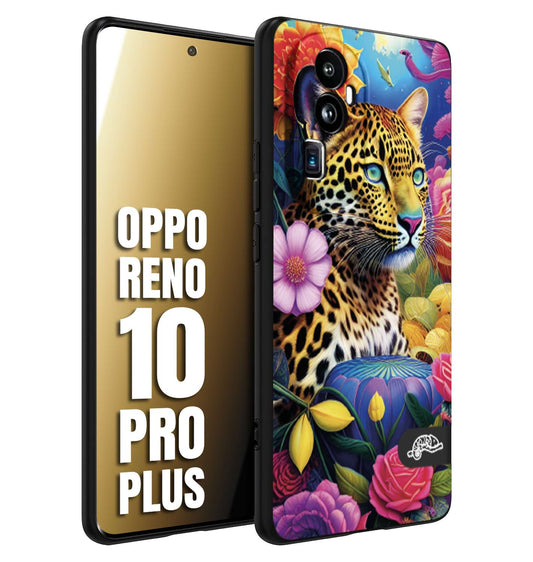 CUSTOMIZZA - Custodia cover nera morbida in tpu compatibile per Oppo Reno 10 PRO PLUS astratti donna flower fantasia leopardo ghepardo animali colorati