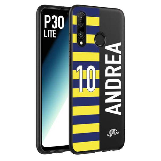 CUSTOMIZZA - Custodia cover nera morbida in tpu compatibile per Huawei P30 LITE personalizzata calcio football nome e numero calciatori giallo blu