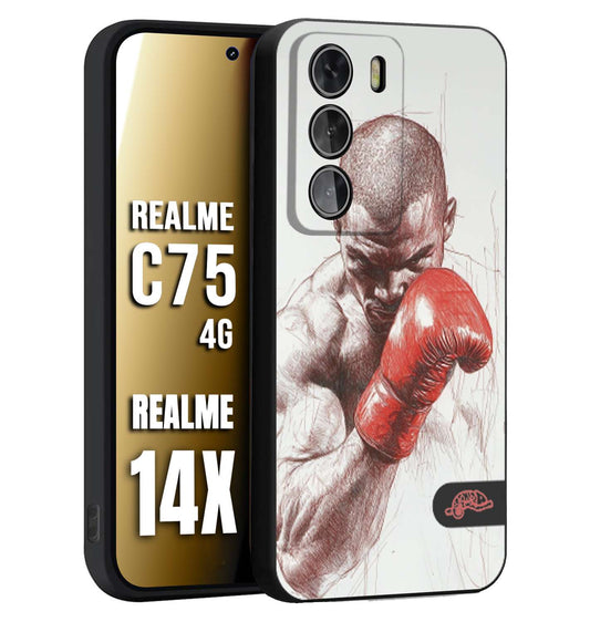 CUSTOMIZZA - Custodia cover nera morbida in tpu compatibile per Realme 14X - C75 4G pugilato pugili disegno tattoo guantoni box sport primo piano
