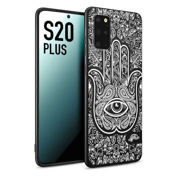 CUSTOMIZZA - Custodia cover nera morbida in tpu compatibile per Samsung S20 PLUS mano di fatima effetto rilievo mandala donna