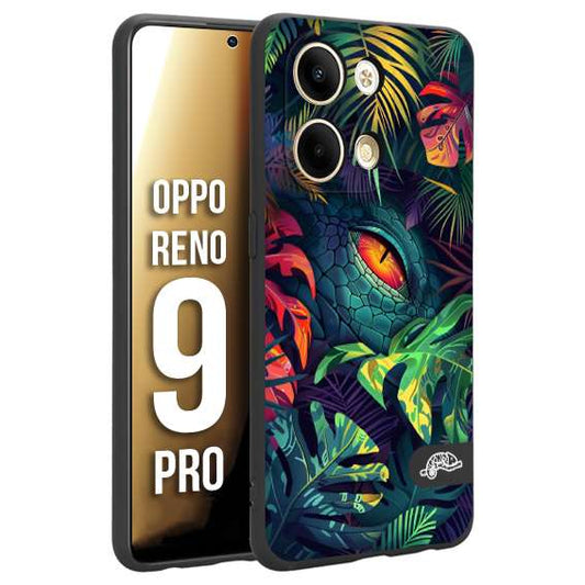 CUSTOMIZZA - Custodia cover nera morbida in tpu compatibile per Oppo Reno 9 PRO animali color giungla tropicale occhio di coccodrillo alligatore disegnato