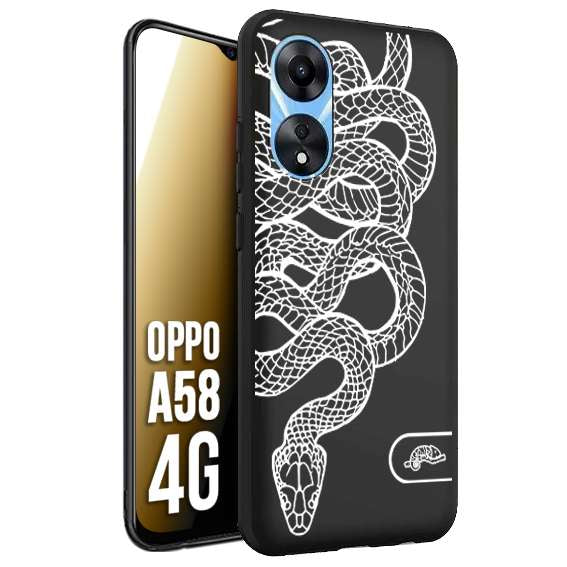 CUSTOMIZZA - Custodia cover nera morbida in tpu compatibile per Oppo A58 4G serpente snake bianco a rilievo disegnato tattoo tatuaggio