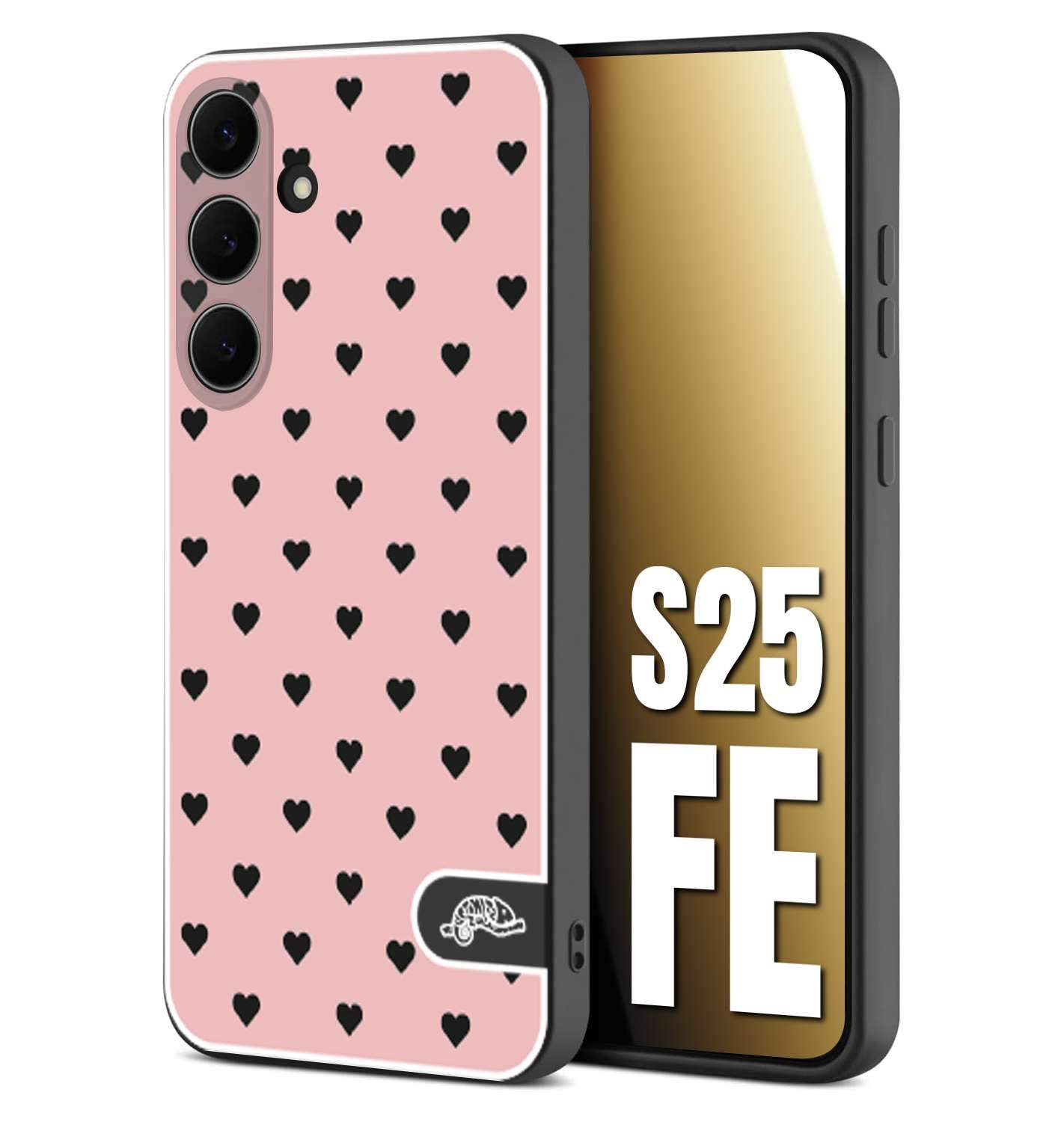CUSTOMIZZA - Custodia cover nera morbida in tpu compatibile per Samsung S25 FE cuori pois rosa donna pin up vintage
