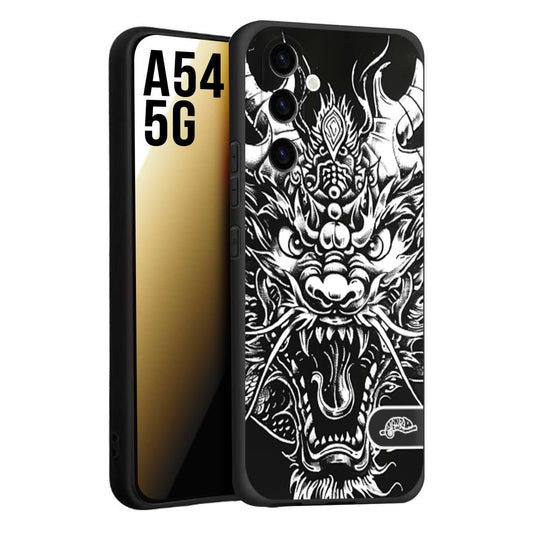 CUSTOMIZZA - Custodia cover nera morbida in tpu compatibile per Samsung A54 5G drago black and white bianco a rilievo disegnato tattoo tatuaggio