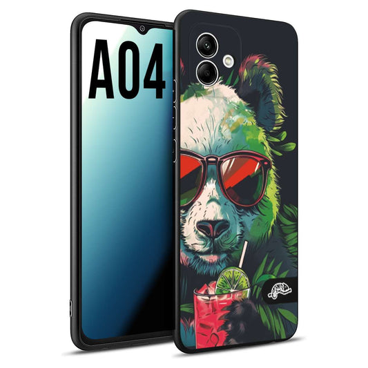 CUSTOMIZZA - Custodia cover nera morbida in tpu compatibile per Samsung A04 estate disegnata cocktails animali simpatici panda mojito