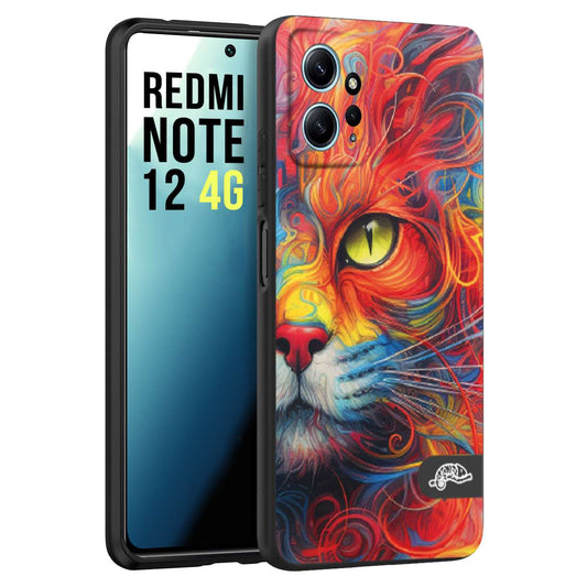 CUSTOMIZZA - Custodia cover nera morbida in tpu compatibile per Xiaomi Redmi Note 12 4G animali color cat gatto viso colori vibranti disegnato schizzo