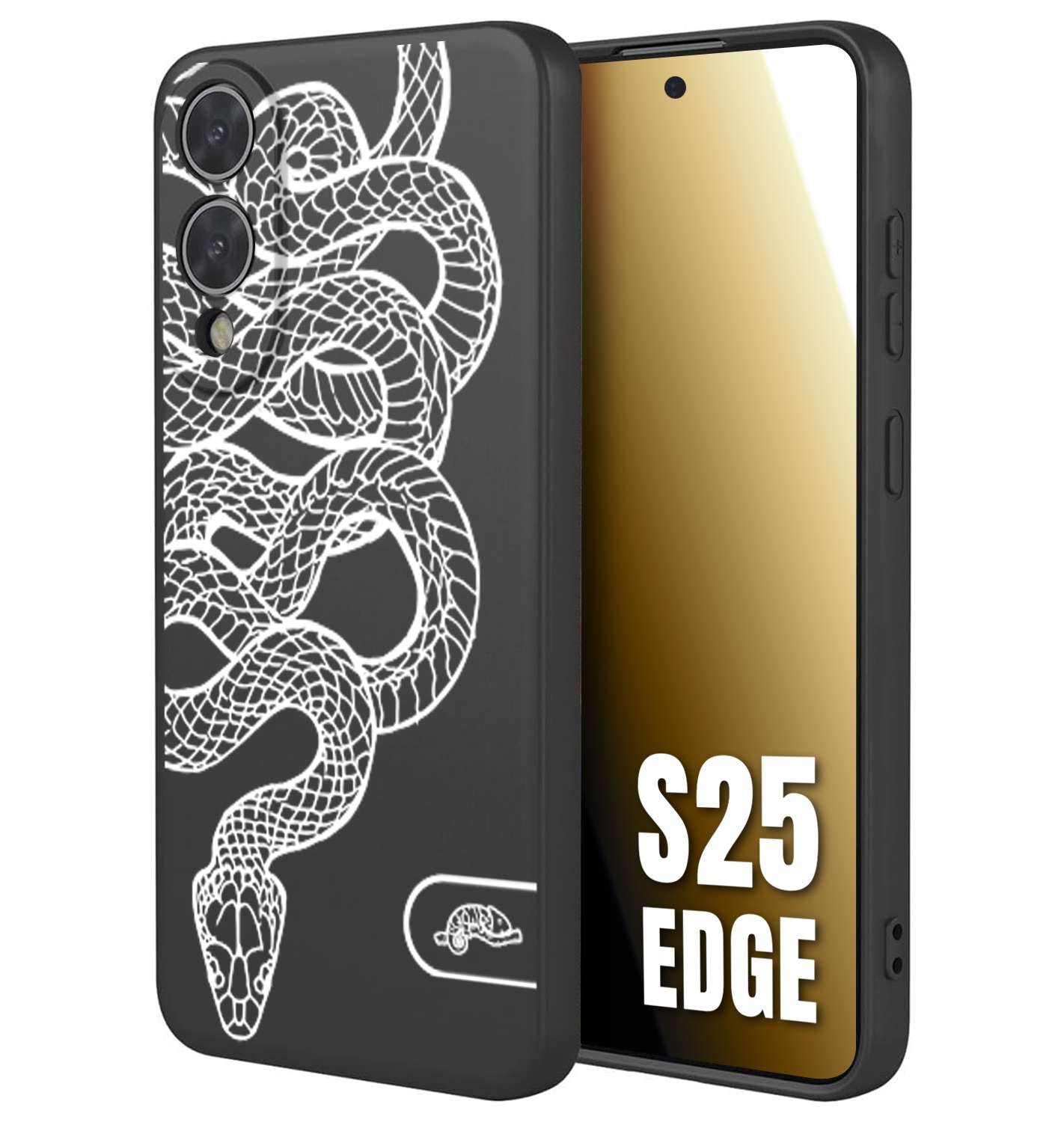 CUSTOMIZZA - Custodia cover nera morbida in tpu compatibile per Samsung S25 EDGE serpente snake bianco a rilievo disegnato tattoo tatuaggio