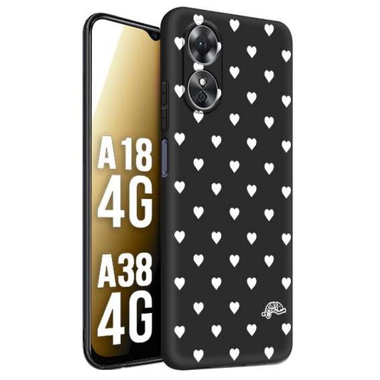 CUSTOMIZZA - Custodia cover nera morbida in tpu compatibile per Oppo A18 4G - A38 4G cuori pois bianchi donna pin up vintage