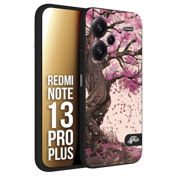 CUSTOMIZZA - Custodia cover nera morbida in tpu compatibile per Xiaomi Redmi Note 13 PRO PLUS giapponese colori morbidi fiori di ciliegio rosa disegnata