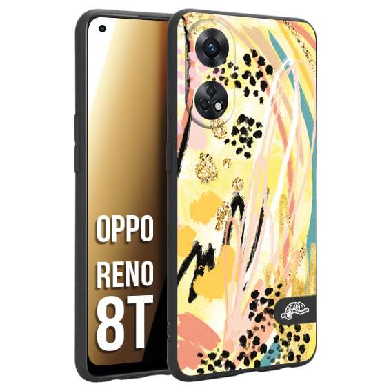 CUSTOMIZZA - Custodia cover nera morbida in tpu compatibile per Oppo Reno 8T astratti donna flower fantasia estate gialla rosa leopardata