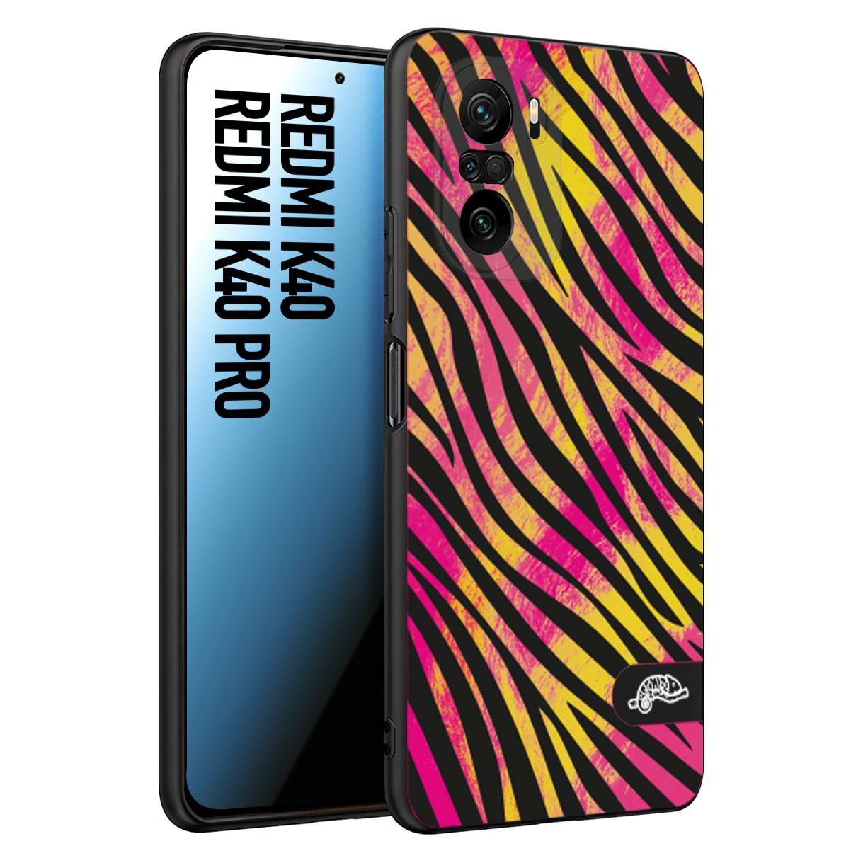 CUSTOMIZZA - Custodia cover nera morbida in tpu compatibile per Xiaomi Redmi K40 - K40 Pro zebrata maculata a rilievo soft touch donna fucsia gialla