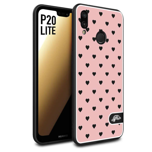 CUSTOMIZZA - Custodia cover nera morbida in tpu compatibile per Huawei P20 LITE cuori pois rosa donna pin up vintage