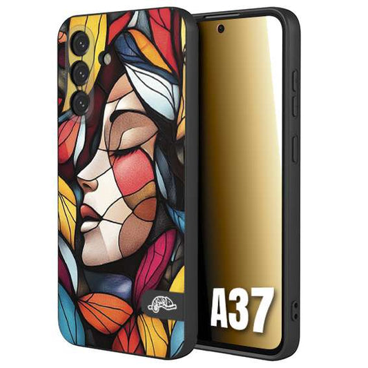 CUSTOMIZZA - Custodia cover nera morbida in tpu compatibile per Samsung A37 Vetrata artistica volto di donna profilo fogliare mosaico di vetro colorato