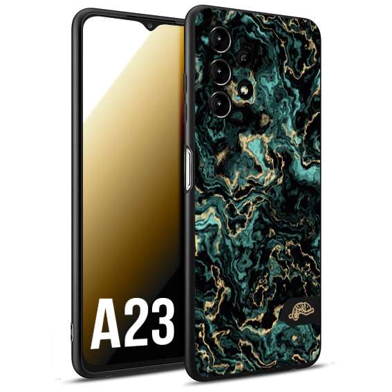 CUSTOMIZZA - Custodia cover nera morbida in tpu compatibile per Samsung A23 effetto marmo marble verde green venature dorato pietra