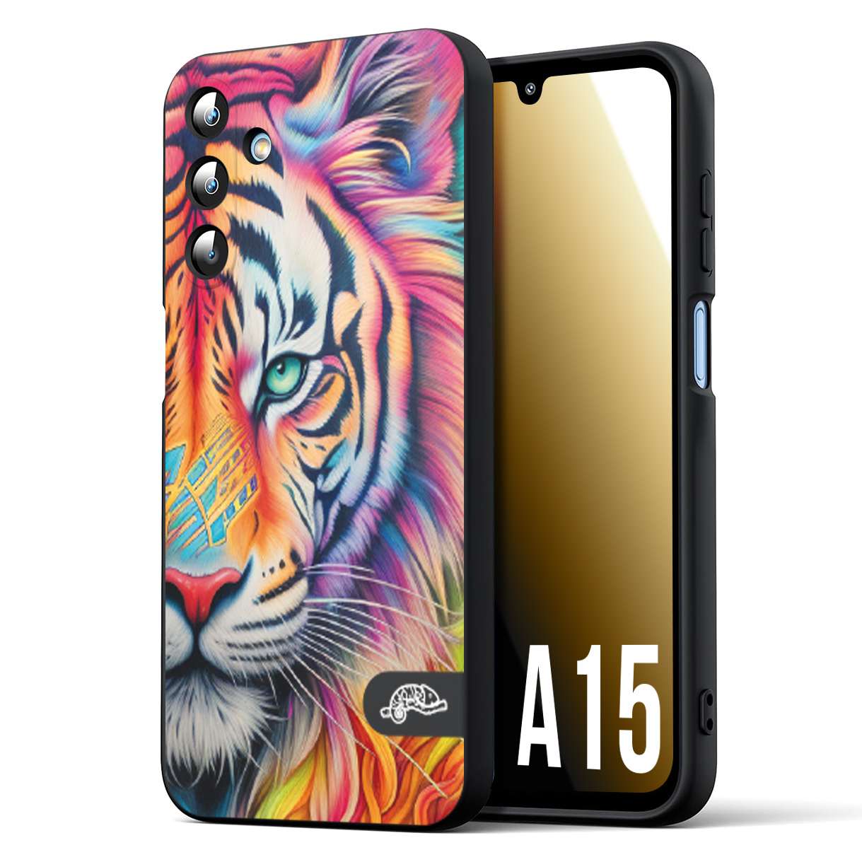 CUSTOMIZZA - Custodia cover nera morbida in tpu compatibile per Samsung A15 5G animali color tigre tiger viso colori vibranti disegnato schizzo