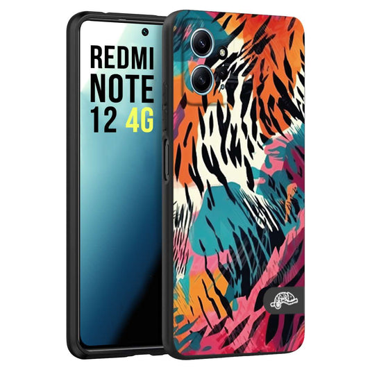 CUSTOMIZZA - Custodia cover nera morbida in tpu compatibile per Xiaomi Redmi Note 12 4G leopardato maculato tigrato tiger colorata summer color