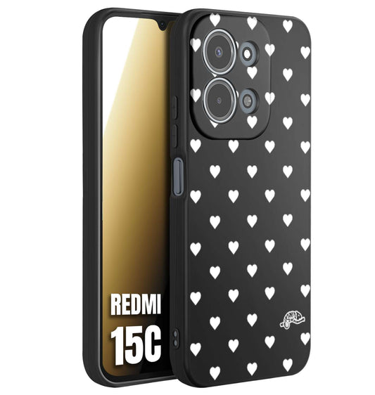 CUSTOMIZZA - Custodia cover nera morbida in tpu compatibile per Xiaomi Redmi 15C cuori pois bianchi donna pin up vintage