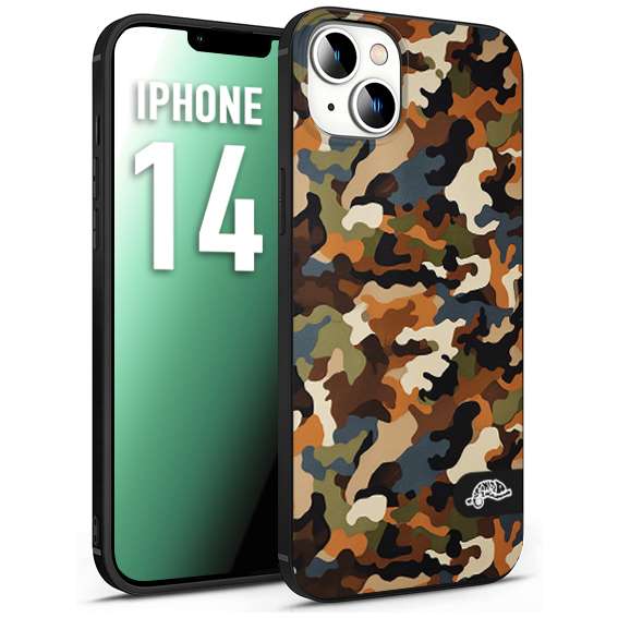 CUSTOMIZZA - Custodia cover nera morbida in tpu compatibile per iPhone 14 camouflage mimetico militare moderno blu marrone beige