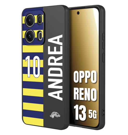 CUSTOMIZZA - Custodia cover nera morbida in tpu compatibile per Oppo Reno 13 5G personalizzata calcio football nome e numero calciatori giallo blu