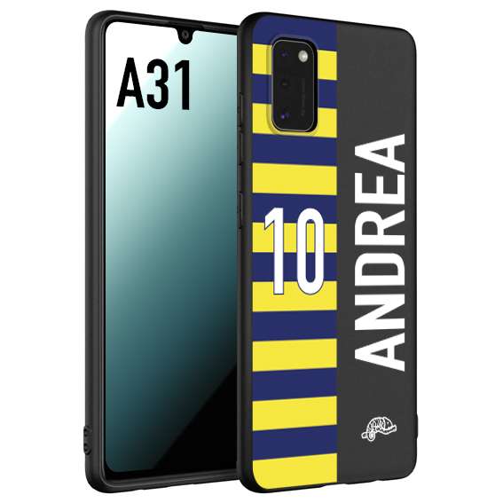 CUSTOMIZZA - Custodia cover nera morbida in tpu compatibile per Samsung A31 personalizzata calcio football nome e numero calciatori giallo blu