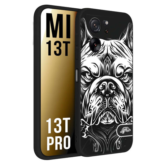 CUSTOMIZZA - Custodia cover nera morbida in tpu compatibile per Xiaomi 13T - 13T PRO bulldog bianco a rilievo disegnato tattoo tatuaggio