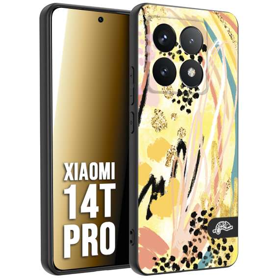 CUSTOMIZZA - Custodia cover nera morbida in tpu compatibile per Xiaomi 14T PRO astratti donna flower fantasia estate gialla rosa leopardata