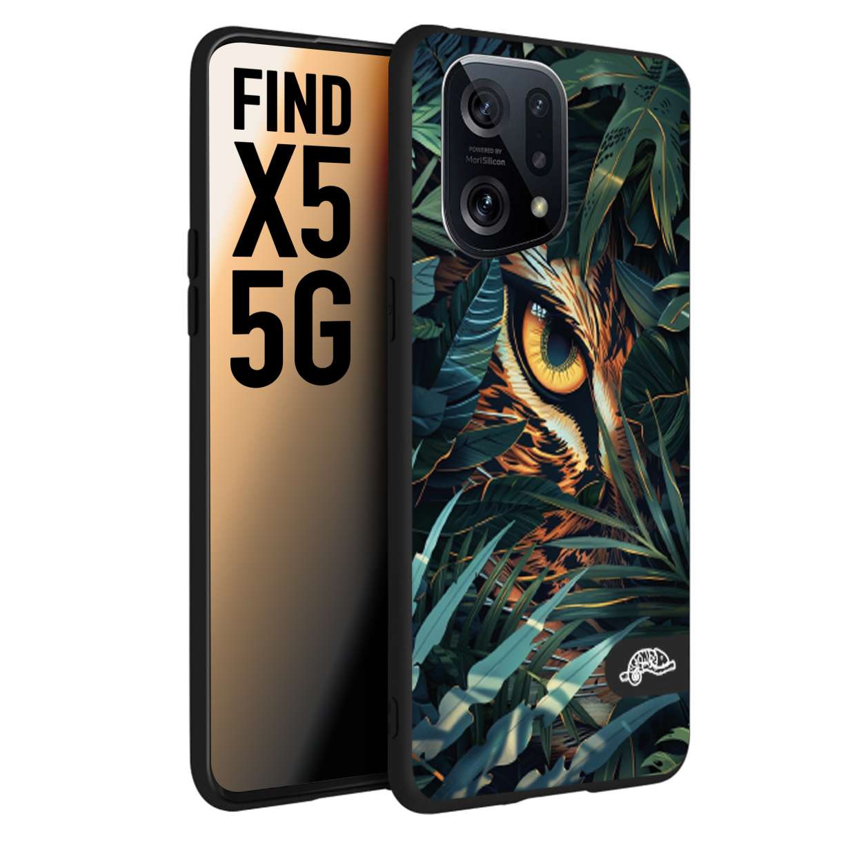 CUSTOMIZZA - Custodia cover nera morbida in tpu compatibile per Oppo Find X5 animali color giungla tropicale occhio di giaguaro felino disegnato