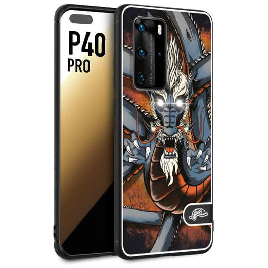 CUSTOMIZZA - Custodia cover nera morbida in tpu compatibile per Huawei P40 PRO drago giapponese tattoo japan dragon