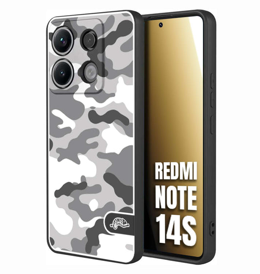 CUSTOMIZZA - Custodia cover nera morbida in tpu compatibile per Xiaomi Redmi Note 14S camouflage mimetico militare bianco white