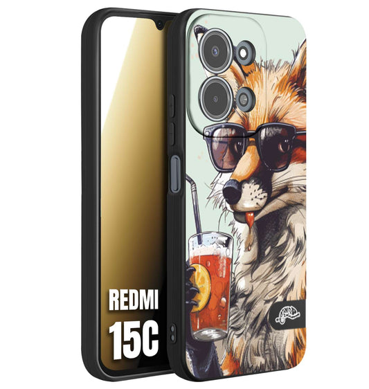 CUSTOMIZZA - Custodia cover nera morbida in tpu compatibile per Xiaomi Redmi 15C estate disegnata cocktails animali simpatici fox volpe negroni