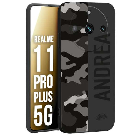 CUSTOMIZZA - Custodia cover nera morbida in tpu compatibile per Realme 11 PRO PLUS 5G camouflage mimetico militare personalizzata nome