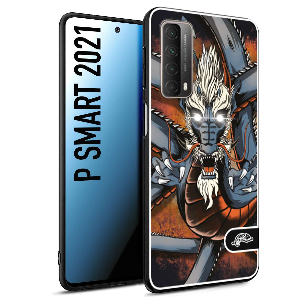 CUSTOMIZZA - Custodia cover nera morbida in tpu compatibile per Huawei P Smart 2021 drago giapponese tattoo japan dragon