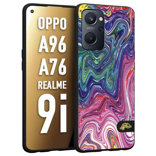 CUSTOMIZZA - Custodia cover nera morbida in tpu compatibile per Realme 9i - A96 - A76 colorata fantasia vortice marmo arcobaleno rosa blu fucsia