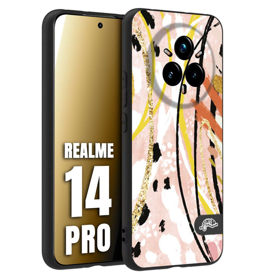 CUSTOMIZZA - Custodia cover nera morbida in tpu compatibile per Realme 14 PRO fiori astratti donna zebrato leopardato fantasia dorata gialla rosa colorata