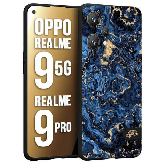 CUSTOMIZZA - Custodia cover nera morbida in tpu compatibile per Oppo Realme 9 5G - 9 PRO effetto marmo marble blu venature dorato psichedelico