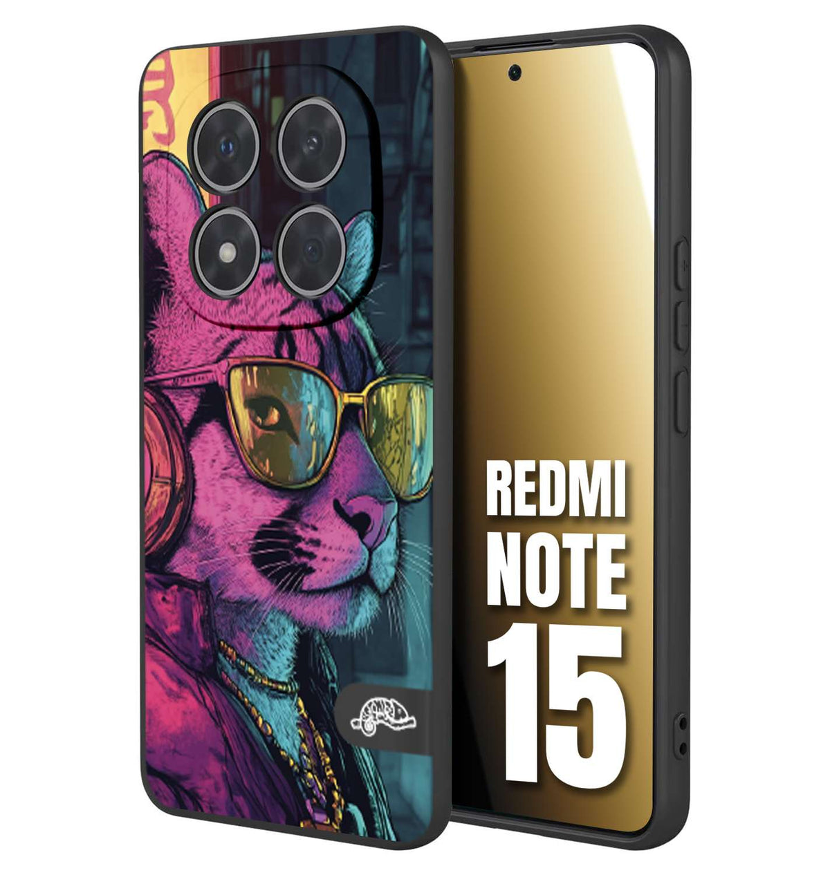 CUSTOMIZZA - Custodia cover nera morbida in tpu compatibile per Xiaomi Redmi Note 15 animali cyberpunk pantera street cat fucsia blu giallo